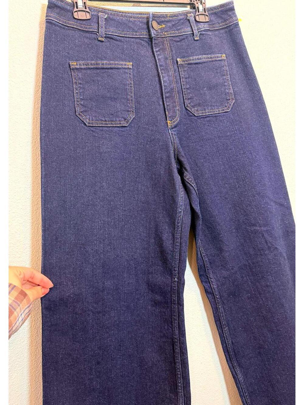 ZARA Marine Straight Dark Wash Wide Leg Jeans - Size 14 NWOT - Picture 4 of 5